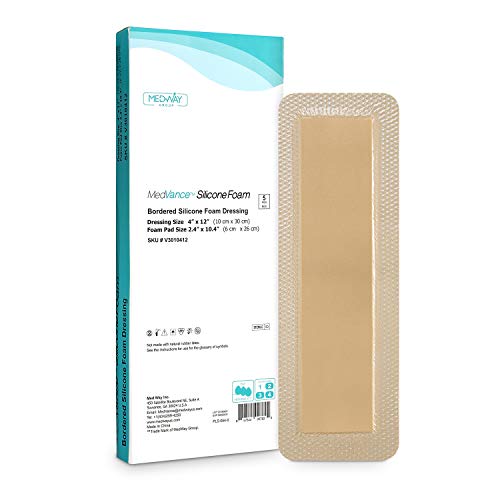 MedVanceTM Silicone - Bordered Silicone Adhesive Foam Dressing Size 4'x 12' (2.4'x10.4' Pad) Box of 5 dressings