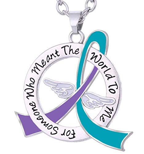 Fight Like a Girl For Someone Who Meant the World to Me Suicide Awareness Ribbon Memorial Necklace - Teal & Purple