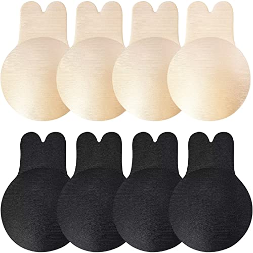 Adhesive Bra Sticky Bra 5 Pair Push Up Sticky Boobs for Women Invisible Silicone Bras for Backless Strapless Dress -(L/XL,Black+Nude)