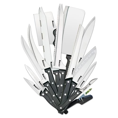 Ronco 20 Piece Knife Set, Full Tang and Triple Riveted, Knife Sharpener Included, Professional Kitchen Knife Set, High-Carbon Stainless Steel