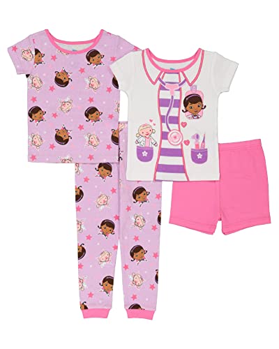 Disney Girls' Doc McStuffins 4-Piece Snug-Fit Cotton Pajamas Set, Doc's Uniform Lambie, 2T