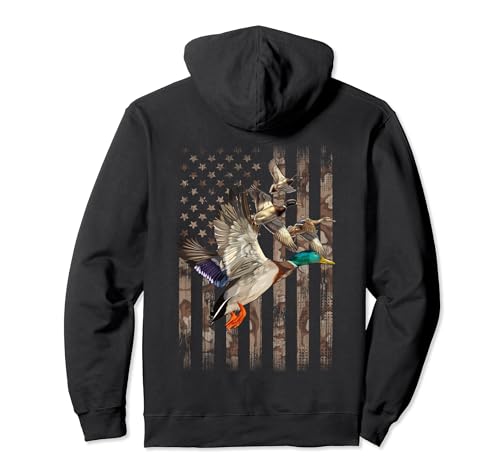 Duck Hunter American Flag Waterfowl Hunting Camouflage Men Pullover Hoodie
