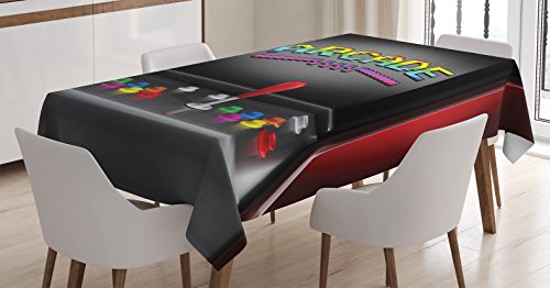 Video Games Tablecloth, Arcade Machine Retro Gaming Fun Joystick Buttons Vintage 80's 90's Electronic, Rectangular Table Cover for Dining Room Kitchen Decor, 60' X 90', Charcoal Red