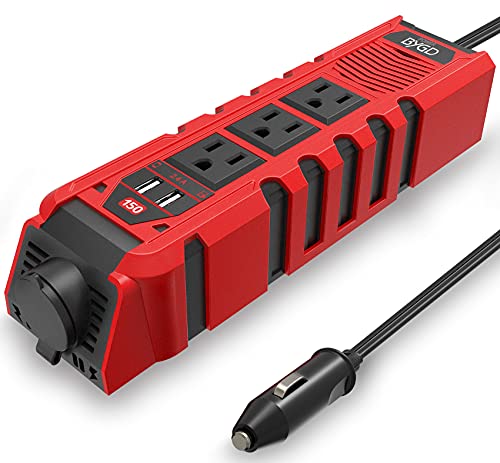 BYGD 150W Car Power Inverter DC 12V to 110V AC Converter with 3 AC Outlets 2 Quick Charger 4.8A Dual USB Ports Cigarette Lighter Socket Charger Adapter