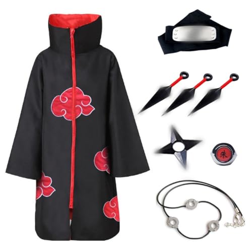 DreamJ Ninja Cloak Costume for Women Men Itachi Anime Cosplay Outfits 4 Pcs Halloween Cosplay Clothes… (8 Pieces, Small)