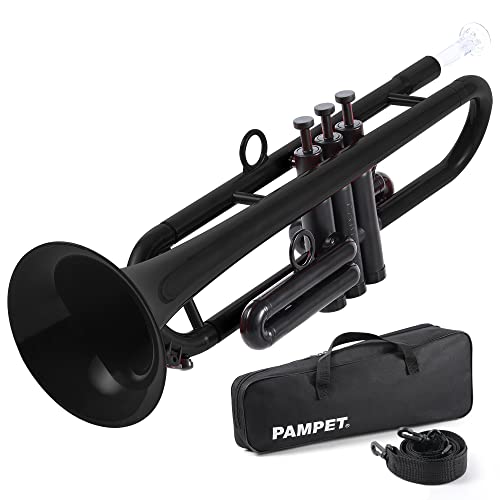 PAMPET Professional Plastic Bb Trumpet Standard Trumpet Set for Student Beginner With 7C Mouthpiece and 3C Mouthpiece, Bb Trumpet Instrument, Black,