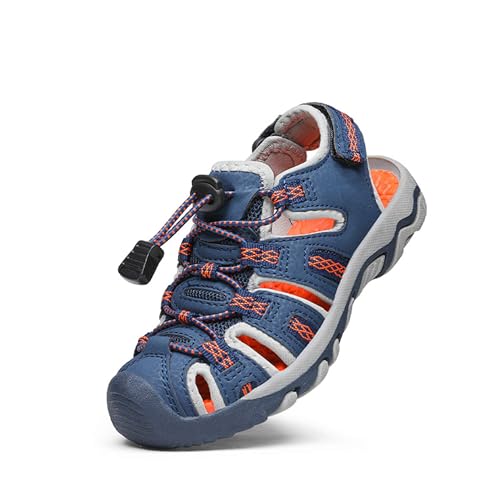 DREAM PAIRS Boys Girls Summer Outdoor Athletic Sport Sandals Walking Hiking Hook and Loop Adjustable Multicolor for Toddler/Little/Big Kids,Size 13 Little Kid,NAVY/LIGHT/GREY/ORANGE,160912-K