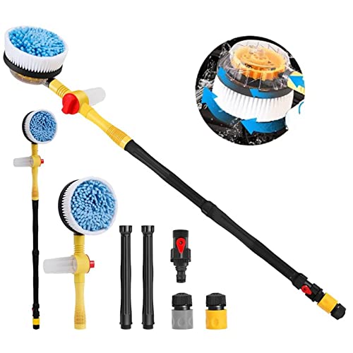 2023 New Auto Rotating Retractable Car Wash Brush, Car Wash Brush with Long Handle, 360° Spin Car Mop Automatically Foams Car Wash Kit, Removable Microfiber Car Cleaning Brush for Car RV Truck Garden