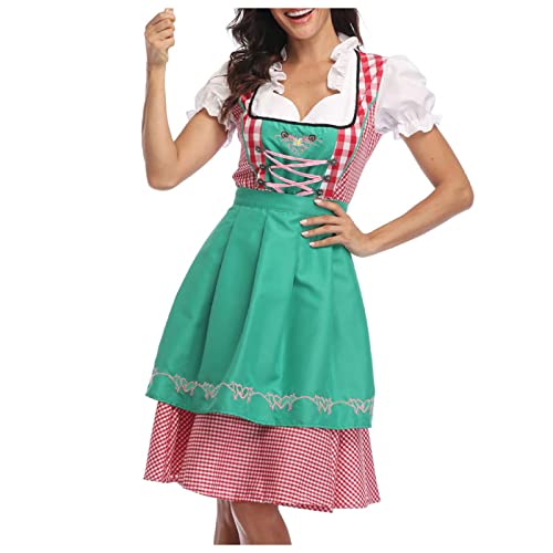 Lightning Deals of Today Prime Clearance 3 Pieces Set Oktoberfest Costume for Women Buffalo Print Short Sleeve Mini Dresses Bavarian Maid Outfit Cosplay Cute Summer Dresses Green XL