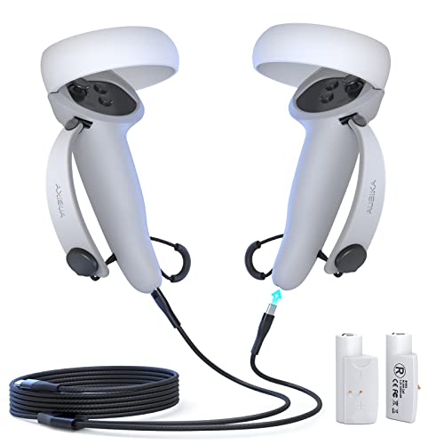 Aubika Rechargeable Controller Grips Cover for Meta/Oculus Quest 2, with Charge Cable and Battery(1000mAh X2), Adjustable for Different-Sized Hands - White