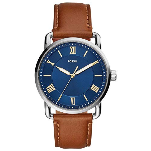 Fossil Men's Copeland Quartz Stainless Steel and Leather Three-Hand Watch, Color: Silver, Luggage (Model: FS5661)