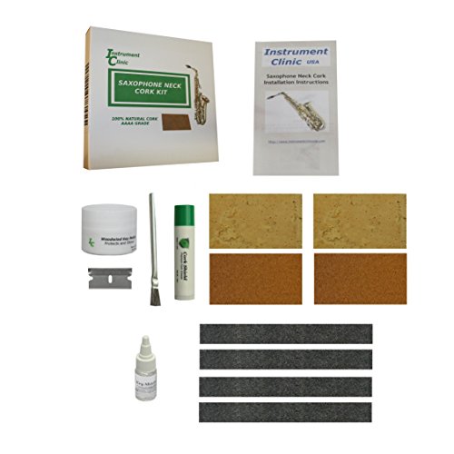Instrument Clinic Saxophone Neck Cork Replacement Kit, with 2 Pieces of Composite Neck Cork and 2 Pieces of Natural Neck Cork, Fits All Saxophones!