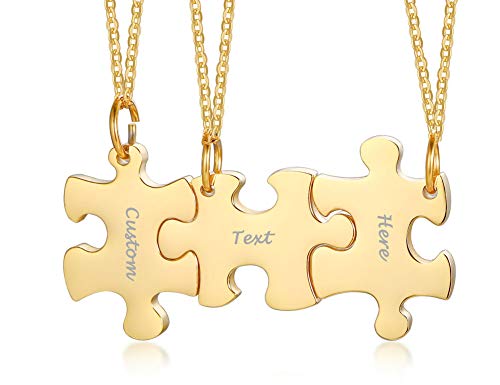 VNOX Friendship Puzzle Necklace Set of 3 - Customized Heart Puzzle Piece Necklace for Women Family BFF Best Friends Friendship Gift,Gold Plated