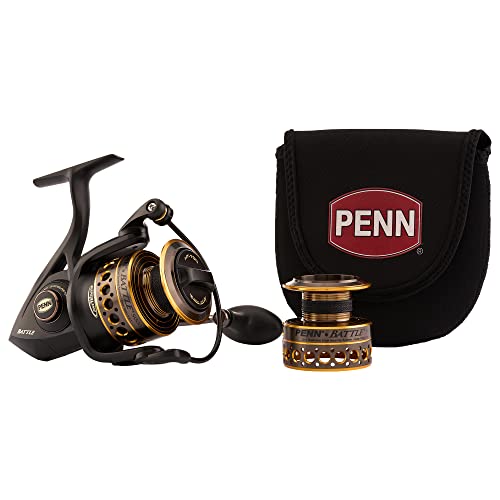 PENN Battle Spinning Reel Kit, Size 2500, Includes Reel Cover and Spare Anodized Aluminum Spool, Right/Left Handle Position, HT-100 Front Drag System, Black