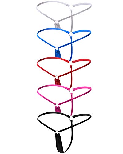ETAOLINE Women's Low Rise Sexy Underwear Y-Back G-string Lingerie Thong Panty (Small, 5 Pack (5 Colors))