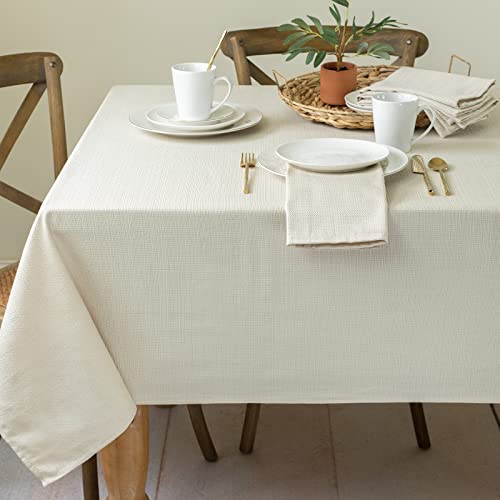 Benson Mills Textured Fabric Table Cloth, for Everyday Home Dining, Parties, Weddings & Holiday tablecloths (52' x 70' Rectangular, Flax/Beige/Taupe)