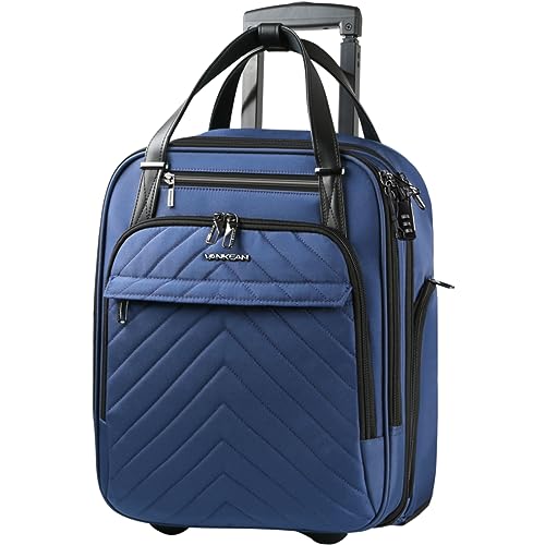 VANKEAN Carry On Underseat 16-inch Multi-functional Underseater Lightweight Overnight Suitcase with Wheels, Roller Case for Men Women Travel Business, Blue