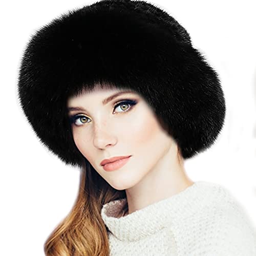 YXCFEWD Mink Hat Real Fur Hat Knit Furry Womens Russian Hat Fur Hat for Women with Elastic (Black)