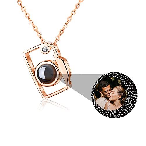 kindsnice Personalized Photo Projection Necklace Custom Photo Necklace 925 Sterling Silver with Picture Inside I Love You Necklace 100 Languages Camera Necklace Photography Lover Gift for Her
