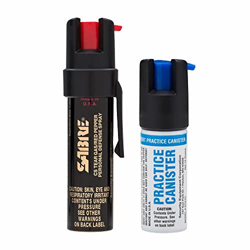 SABRE Advanced Pepper Spray, 3-in-1 Formula Contains Maximum Strength Pepper Spray, CS Military Tear Gas And UV Marking Dye, Compact Belt Clip For Easy Carry and Fast Access, 25 Bursts, 10-Foot Range