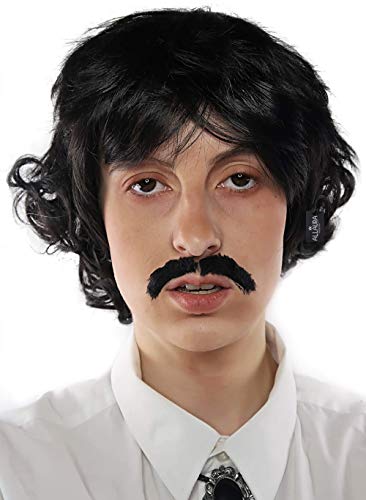 ALLAURA - Vote Pedro Wig Costume Wig - Black Wigs & Fake Mustache 70s Shag Beatles Sonny Halloween Costumes Adults - Boys Pedro Costume
