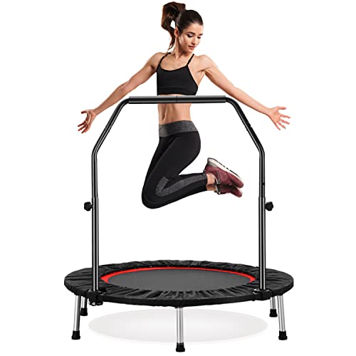 ZENOVA 40' Mini Trampoline, Rebounder Trampoline Foldable Trampoline Indoor with Adjustable Bar Fitness Rebounder for Adults