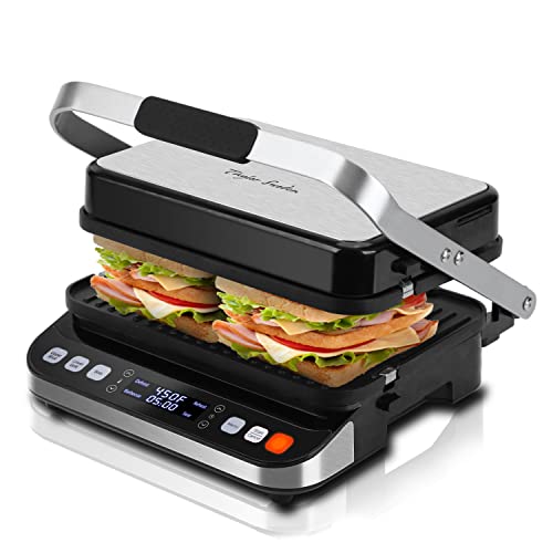 Taylor Swoden 10 in 1 Panini Press Sandwich Maker, 1600W Electric Indoor Grill with Non-Stick Double Sided Plates, LED Touch Screen, Independent Temperature Control, Opens 180 Degrees, Stainless Steel