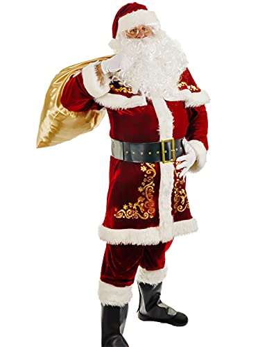 Togake Christmas Santa claus costume for men 12pcs set deluxe velvet adult Santa suit L