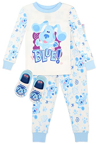 Blues Clues Boys' Cotton Pajamas, 2-Piece Sleepwear Set With Matching Cozeez Slippers, Blue, Toddler Size 5