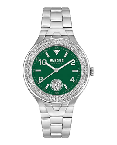 Versus Versace Vittoria Crystal Collection Luxury Womens Watch Timepiece with a Stainless Steel Bracelet Featuring a Stainless Steel Case and Green Dial
