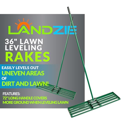 Landzie Lawn Leveling Rake - 36 Inch Wide 72 Inch Handle Powder Coated Yard, Garden, and Lawn Leveling Tool - Professional Lawn Care Landscaping Tools