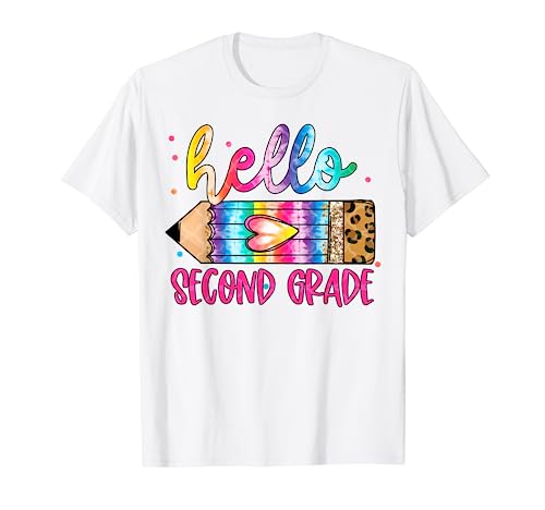 Hello Second Grade Leopard Tie Dye Pencil Shirt Cute Teacher T-Shirt