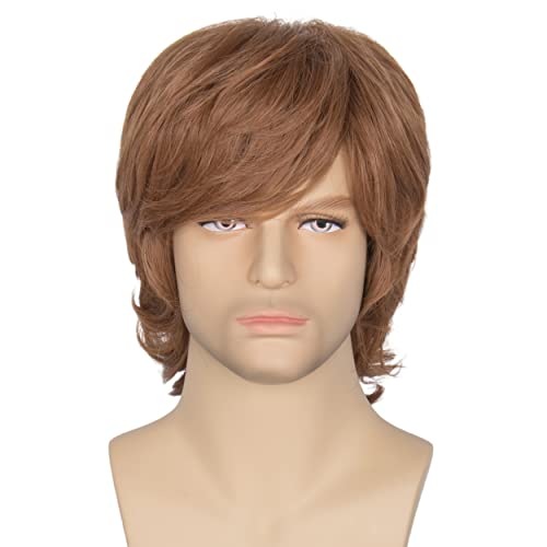 Miss U Hair Shaggy Wig Men Short Wavy Brown Wig Halloween Cosplay 60s 70s Male Rocker Costume Wig