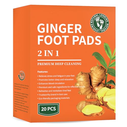 Premium Deep Cleansing Foot Pads, Ginger Foot Pads, Premium Ginger Powder & Bamboo Vinegar Foot Pads for Promoting Sleeping, Relieving Fatigue and Deep Cleaning 20 Packs