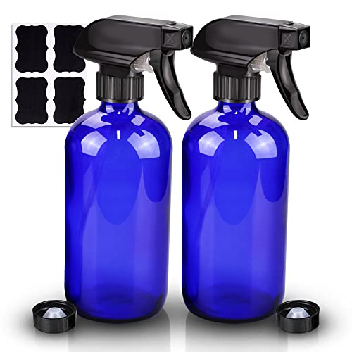 Wedama 2 Pack Glass Spray Bottle, Blue 16oz Glass Spray Bottle Set & Accessories for Aromatherapy Facial hydration Watering Flowers Hair Care