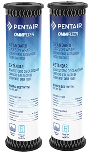 Pentair OMNIFilter TO1 Carbon Water Filter, 10-Inch, Standard Whole House Carbon Wrap Sediment and Taste & Odor Replacement Filter Cartridge, 10' x 2.5', 5 Micron, Pack of 2