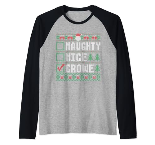 CROWE Family Name Xmas - Naughty Nice CROWE Christmas List Raglan Baseball Tee