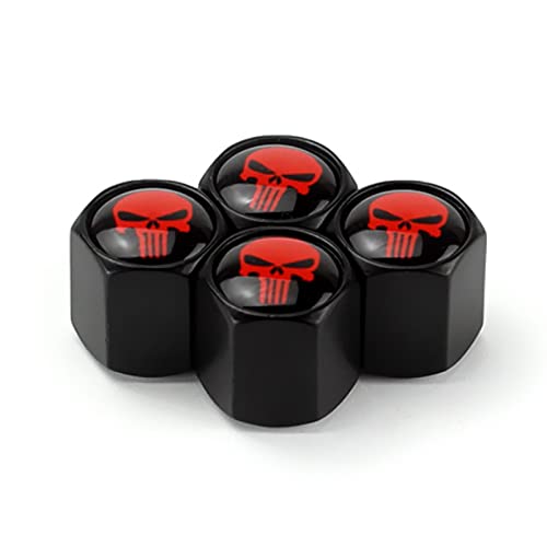 Sodcay 4 PCS Car Tire Skull Air Valve Caps, Sealed Dustproof Tire Valve Stem Cover, Wheel Decorative Anti-Theft Valve Cap, Fits for Cars, SUVs, Bike, Trucks, Motorcycles Accessories (Red)