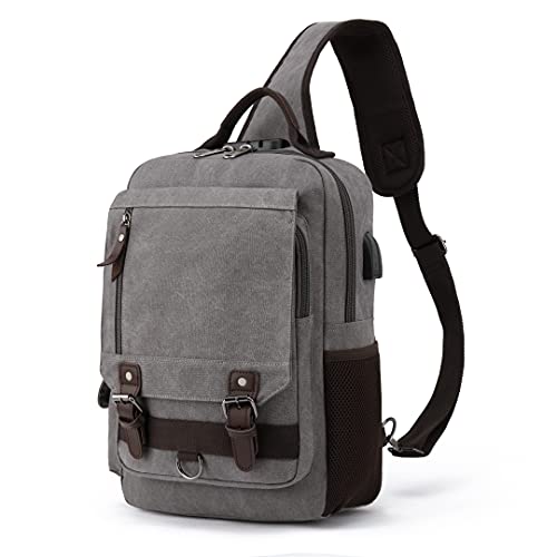Leaper Canvas Messenger Bag Anti-Theft Crossbody Bags Sling Bag with USB Gray, XL