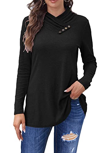 Tunic Sweatershirts for Women Crewneck Long Tops Shirts to Wear with Leggings Black L