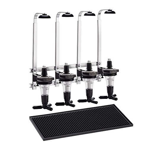 Wall Mounted Liquor Dispenser incl. Bar Mat - Bar Butler for 4 Bottles - Wall Bracket Dispenser for Alcohol, Spirits, Wine, etc.