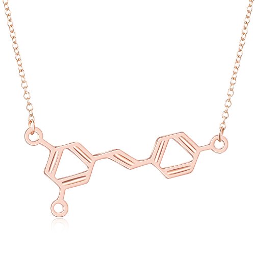 Wine Molecule Necklace, Wine Lover Gifts for Women, Chic Geeky Jewelry, for Wine Lovers, Makers, and Enthusiasts, 19” Chain (Rose Gold Tone)