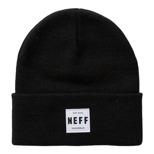 neff Men's Lawrence Beanie Hat Unisex Fold Cuffed, Black, One Size