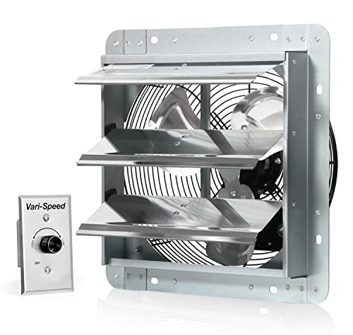 KEN BROWN 12 Inch Variable Shutter Exhaust Fan Wall Mounted With Speed Controller 1800CFM For Garages And Shops,Greenhouse,Attic Ventilation