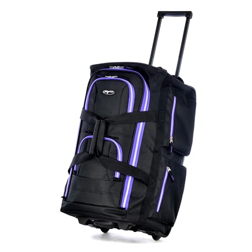 Olympia U.S.A. 8 Pocket Rolling Duffel Bag, Black/Purple, 22 inch
