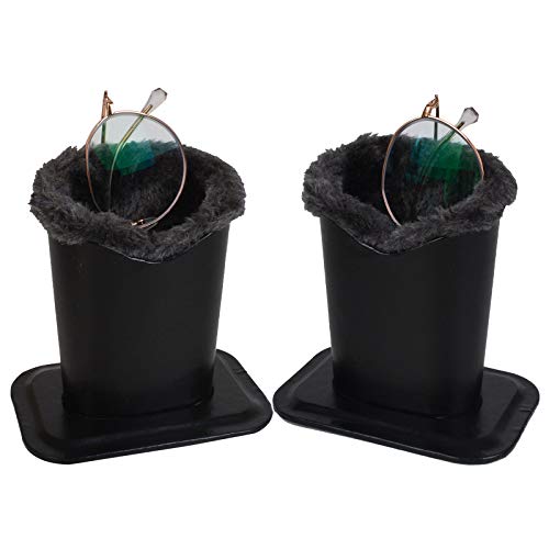 Fine tools 2 Pack Eyeglasses Holder Glasses Stand Case For Desks Or Nightstands(Pu Black-plush Gray)