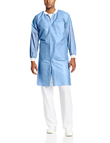 VALUMAX 3560CBL Easy Breathe Cool and Strong, No-Wrinkle, Professional Disposable SMS Knee Length Lab Coat, Ceil Blue, L, Pack of 10