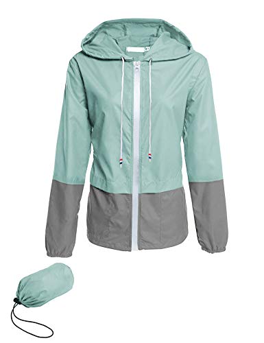 Avoogue Lightweight Raincoat Women's Waterproof Windbreaker Packable Outdoor Hooded Rain Jacket Light Blue L