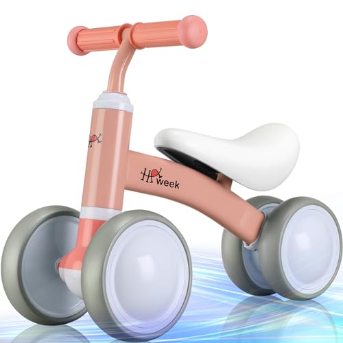 HAWEEK Baby Balance Bike Cute Toys for 1 Year Old Boys and Girls 12-24 Months Toddler Bike Baby Walker Riding Gifts for Boys Girls No Pedal Infant 4 Wheels Baby's First Birthday Gift (Pink)