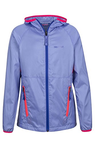Marmot Ether Girls' Lightweight Hooded Windbreaker Jacket, Periwinkle, Large